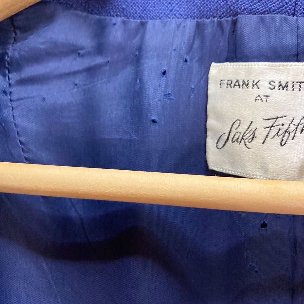 Vtg Frank Smith Saks Fifth Avenue Double Breasted Blue Wool Blend Blazer Coat 8 - Picture 12 of 13